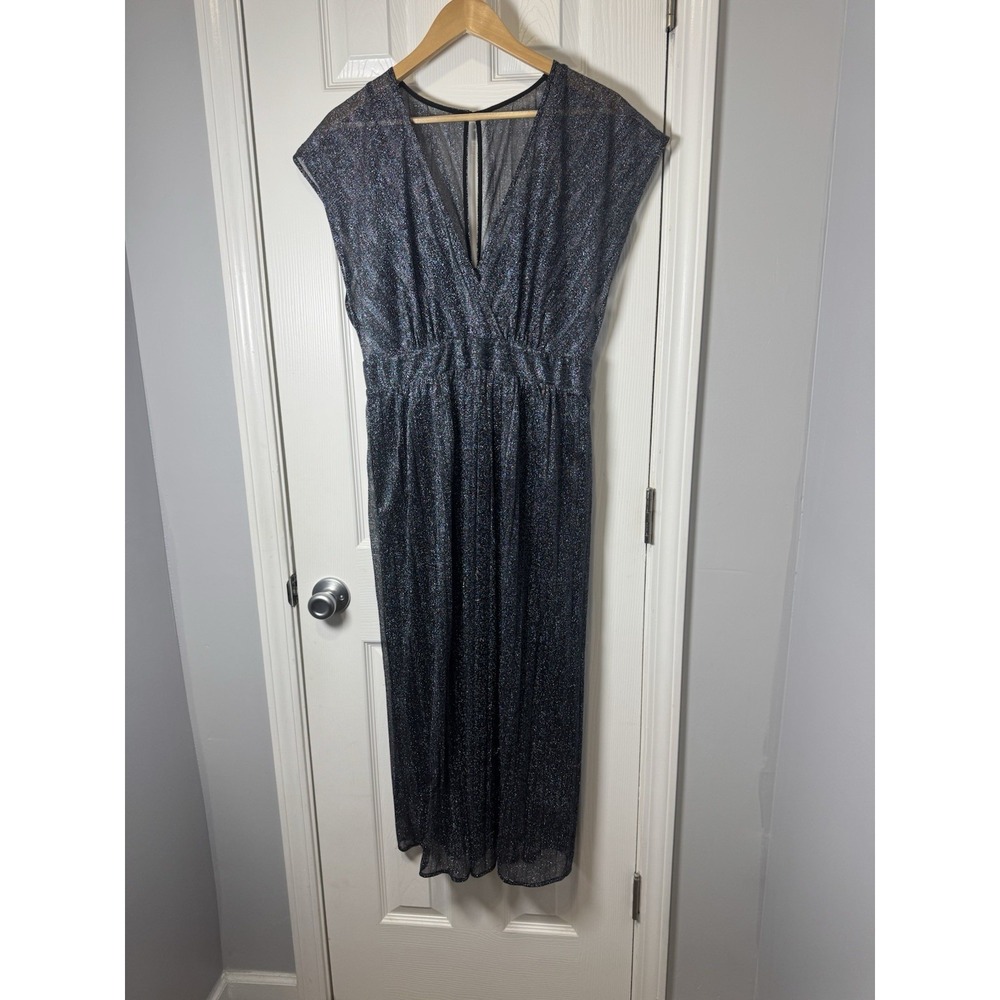 Anthropologie Moulinette Soeurs Dress Womens 12 Metallic Midi Pleated Sparkle